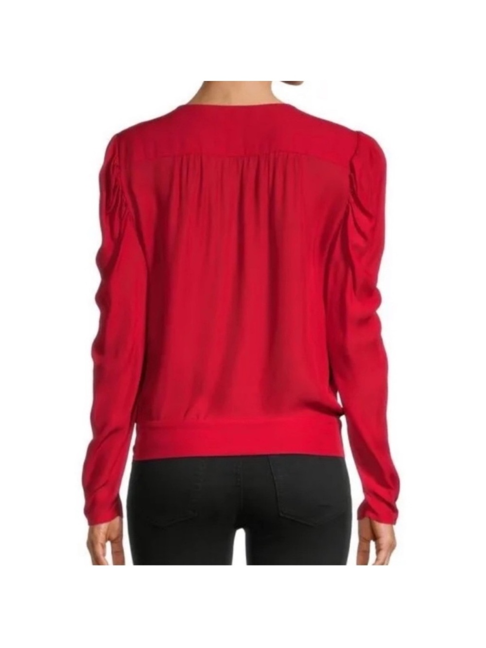 BNWT Parker Arya Puff Sleeve Wrap silk long sleep top ruby red XS - Picture 2 of 10